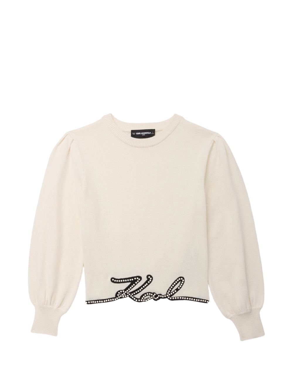 Maglione per bambina Karl Lagerfeld Kids bianco con maniche a sbuffo Z31324 182 KARL LAGERFELD KIDS