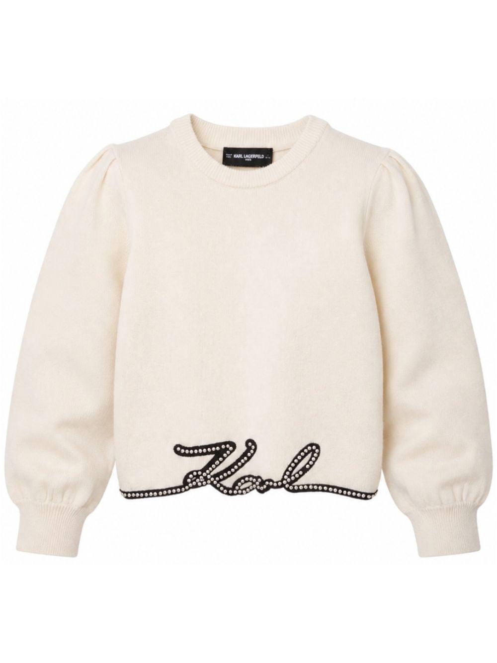 Maglione per bambina Karl Lagerfeld Kids bianco con maniche a sbuffo Z31324 182 KARL LAGERFELD KIDS