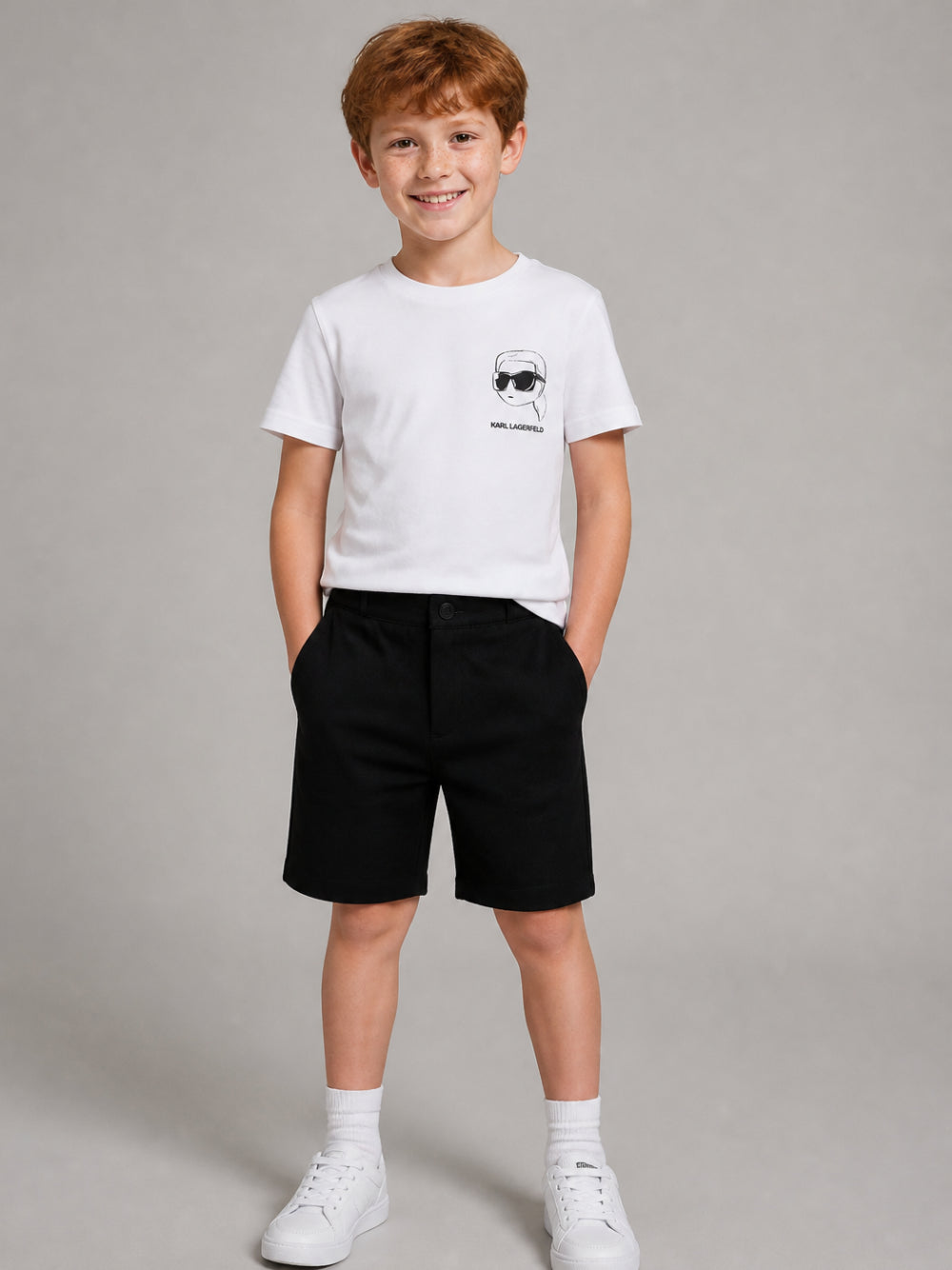 T-shirt per bambino Karl Lagerfeld Kids bianca con stampa grafica Z31359 10P KARL LAGERFELD KIDS