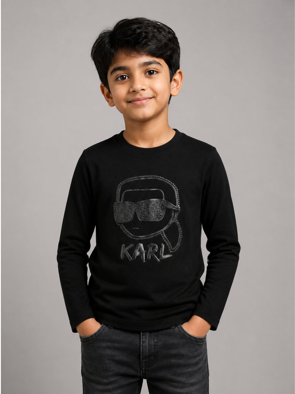 T-shirt per bambina Karl Lagerfeld Kids nera con dettaglio glitter Z31360 09B KARL LAGERFELD KIDS