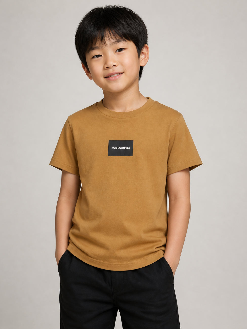 T-shirt per bambino Karl Lagerfeld Kids giallo mostarda con logo Z31362 300 KARL LAGERFELD KIDS