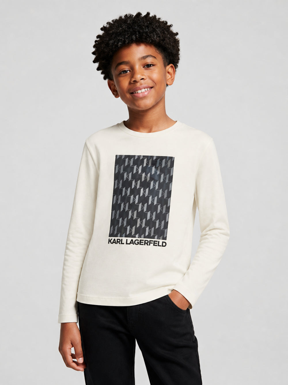 T-shirt per bambino Karl Lagerfeld Kids bianca con decorazione Z31364 182 KARL LAGERFELD KIDS