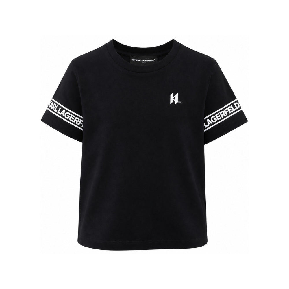 T-shirt per bambino Karl Lagerfeld Kids nera con dettaglio logo Z31367 09B KARL LAGERFELD KIDS