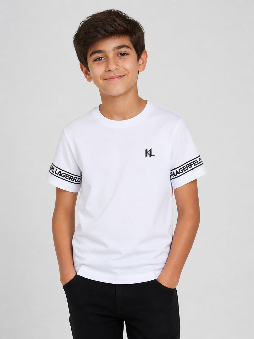 T-shirt per bambino Karl Lagerfeld Kids bianca con dettaglio logo Z31367 10P KARL LAGERFELD KIDS