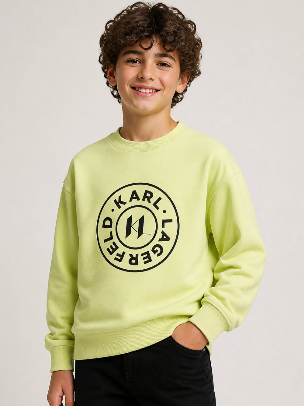 Felpa per bambino Karl Lagerfeld Kids verde con stampa logo Z31370 532 KARL LAGERFELD KIDS
