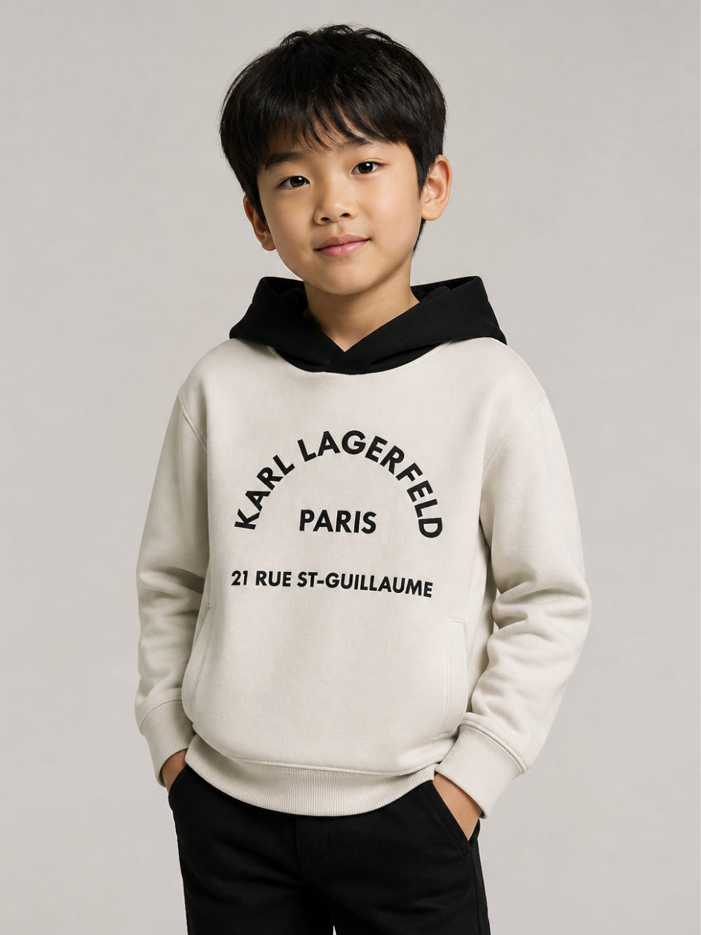 Felpa per bambino Karl Lagerfel Kids beige con logo sul davanti Z31372 184 KARL LAGERFELD KIDS