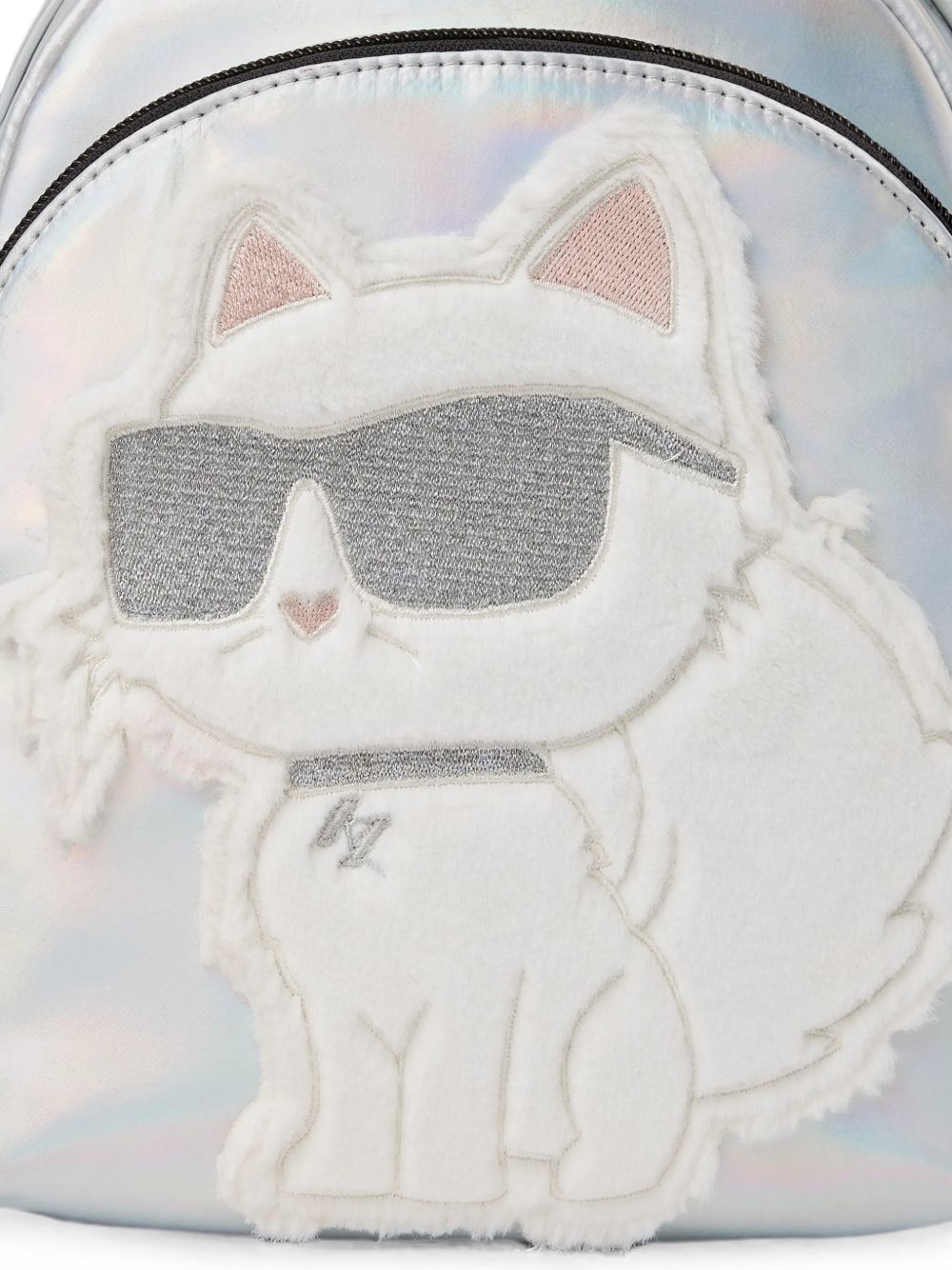 Zaino per bambina Karl Lagerfeld Kids argentato con stampa Choupette sul davanti Z31420 111 KARL LAGERFELD KIDS