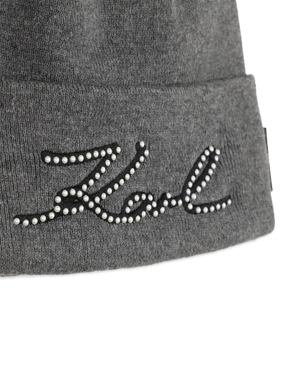 Berretto per bambina Karl Lagerfeld Kids grigio con perle sintetiche e dettaglio orecchie Z31423 A19 KARL LAGERFELD KIDS