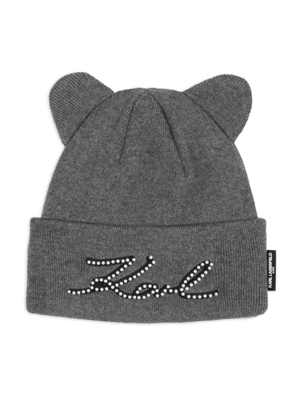 Berretto per bambina Karl Lagerfeld Kids grigio con perle sintetiche e dettaglio orecchie Z31423 A19 KARL LAGERFELD KIDS