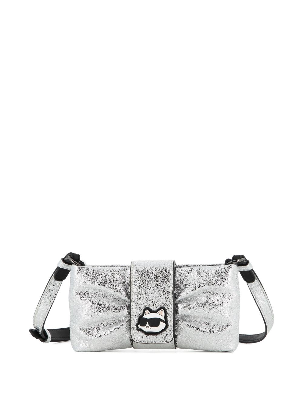 Borsa a tracolla per bambina Karl Lagerfeld Kids argento Ikon Choupette con dettaglio a fiocco Z31435 016 KARL LAGERFELD KIDS