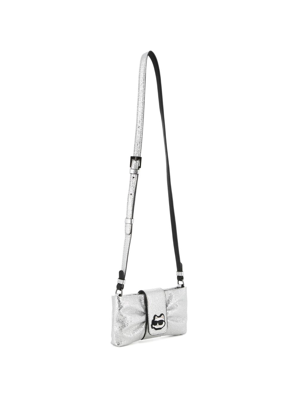 Borsa a tracolla per bambina Karl Lagerfeld Kids argento Ikon Choupette con dettaglio a fiocco Z31435 016 KARL LAGERFELD KIDS