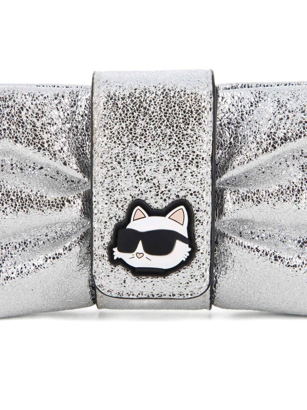 Borsa a tracolla per bambina Karl Lagerfeld Kids argento Ikon Choupette con dettaglio a fiocco Z31435 016 KARL LAGERFELD KIDS