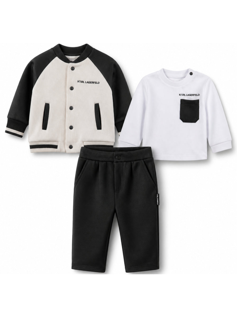 Set tre pezzi per neonato Karl Lagerfeld Kids nero con logo sul davanti Z31485 09B KARL LAGERFELD KIDS