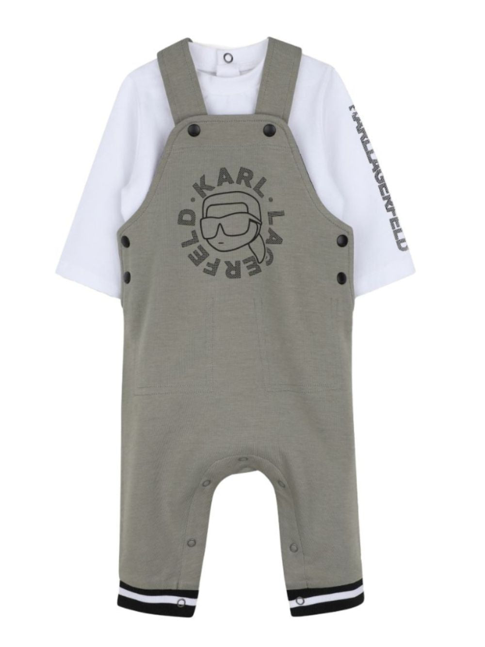 Set t-shirt e salopette per neonato Karl Lagerfeld Kids verde con logo sul davanti Z31494 65B KARL LAGERFELD KIDS