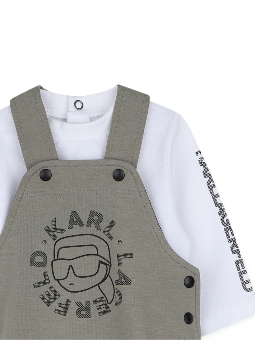 Set t-shirt e salopette per neonato Karl Lagerfeld Kids verde con logo sul davanti Z31494 65B KARL LAGERFELD KIDS