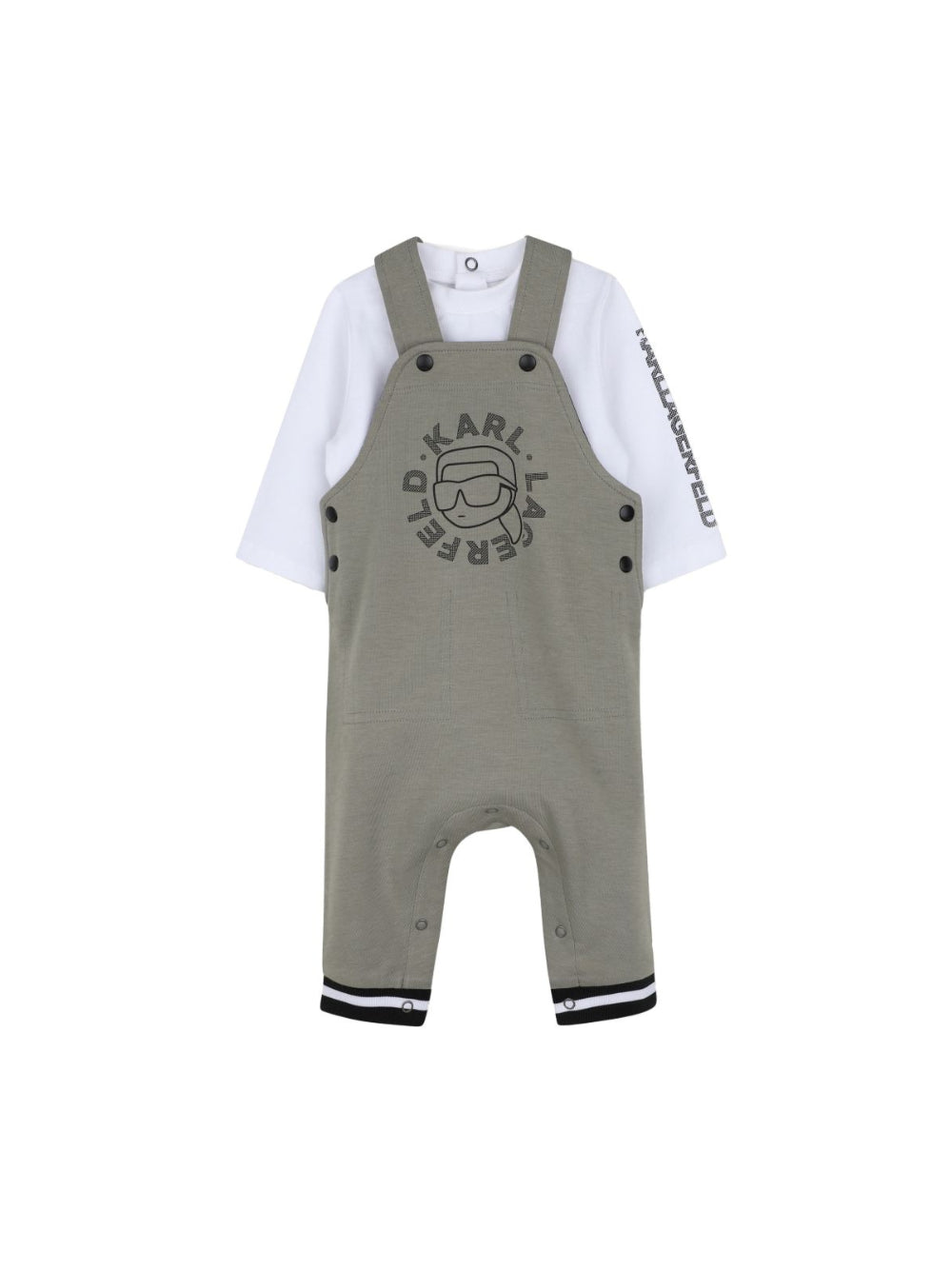 Set t-shirt e salopette per neonato Karl Lagerfeld Kids verde con logo sul davanti Z31494 65B KARL LAGERFELD KIDS