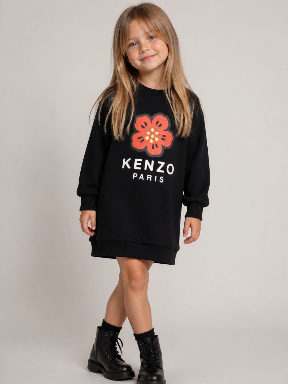 Abito per bambina Kenzo Kids nero con stampa grafica Boke Flower K62010 09B KENZO KIDS