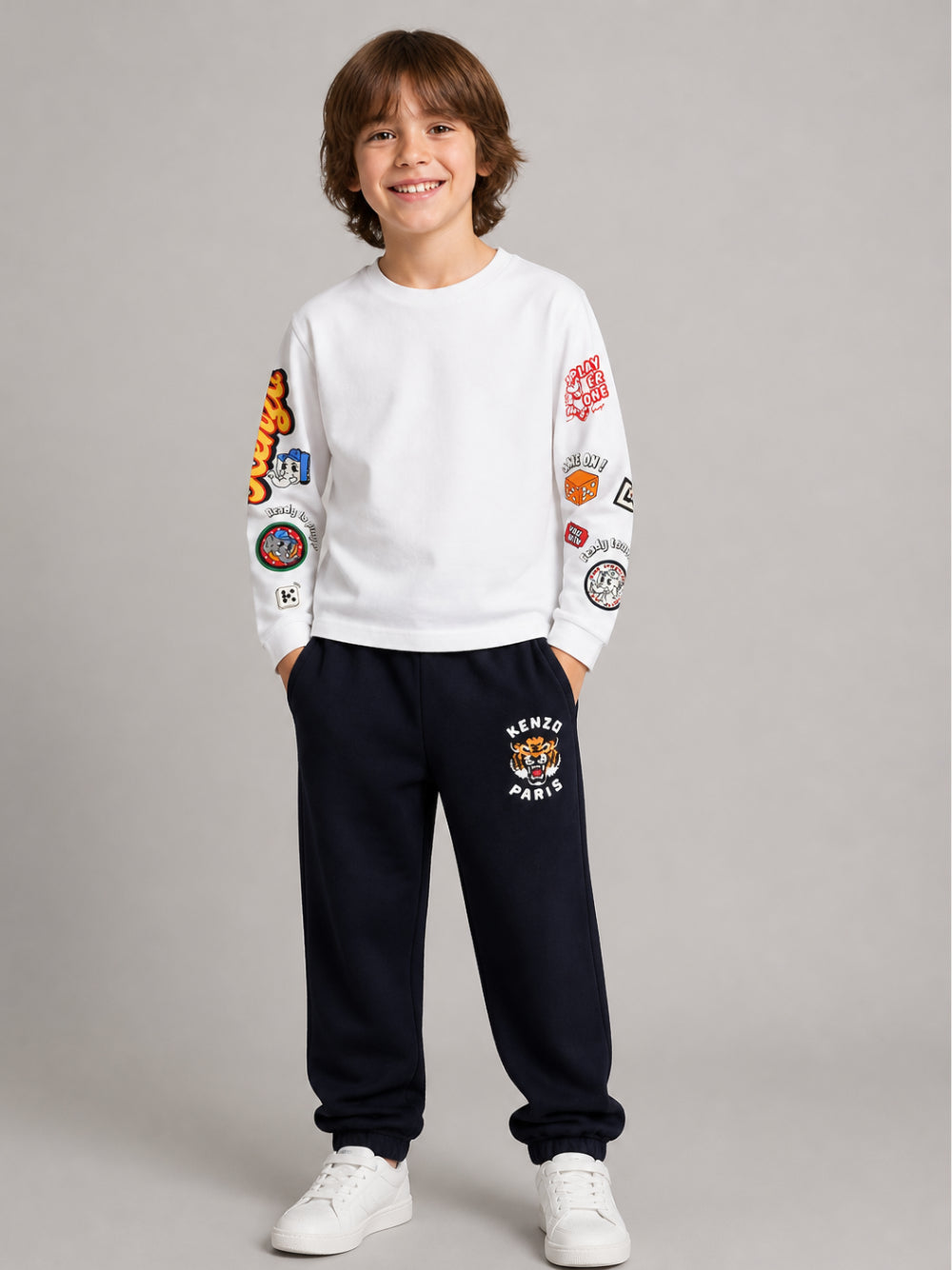 Pantaloni sportivi per bambino Kenzo Kids blu con motivo Tiger K62026 845 KENZO KIDS