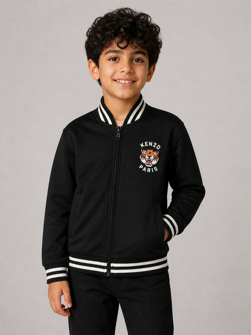 Felpa per bambino Kenzo Kids nero con stampa logo sul davanti K62036 09B KENZO KIDS