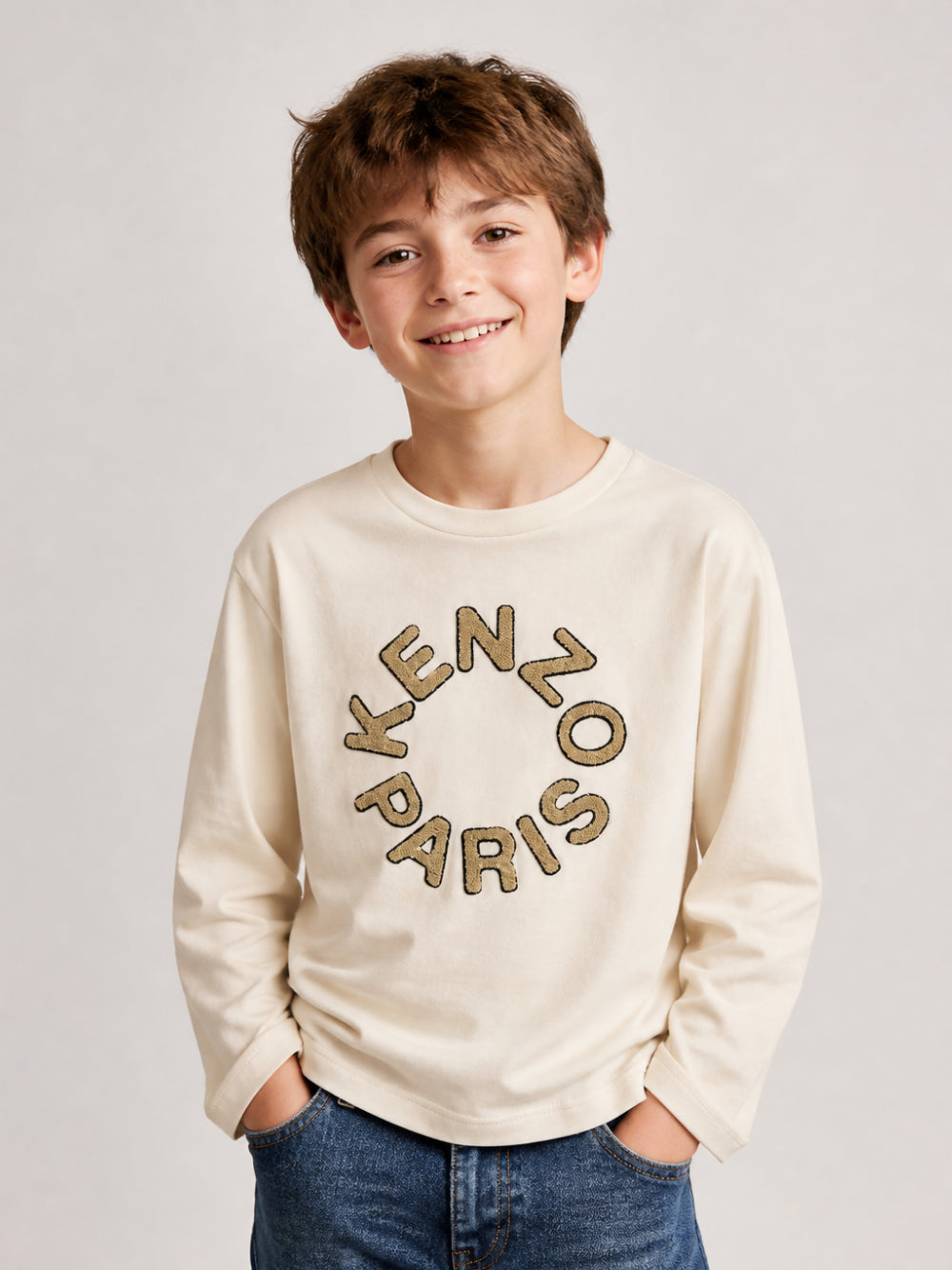 T-shirt per bambino Kenzo Kids beige con applicazione logo K62054 21G KENZO KIDS
