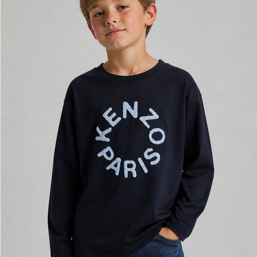 T-shirt per bambino Kenzo Kids blu con applicazione logo K62054 845 KENZO KIDS