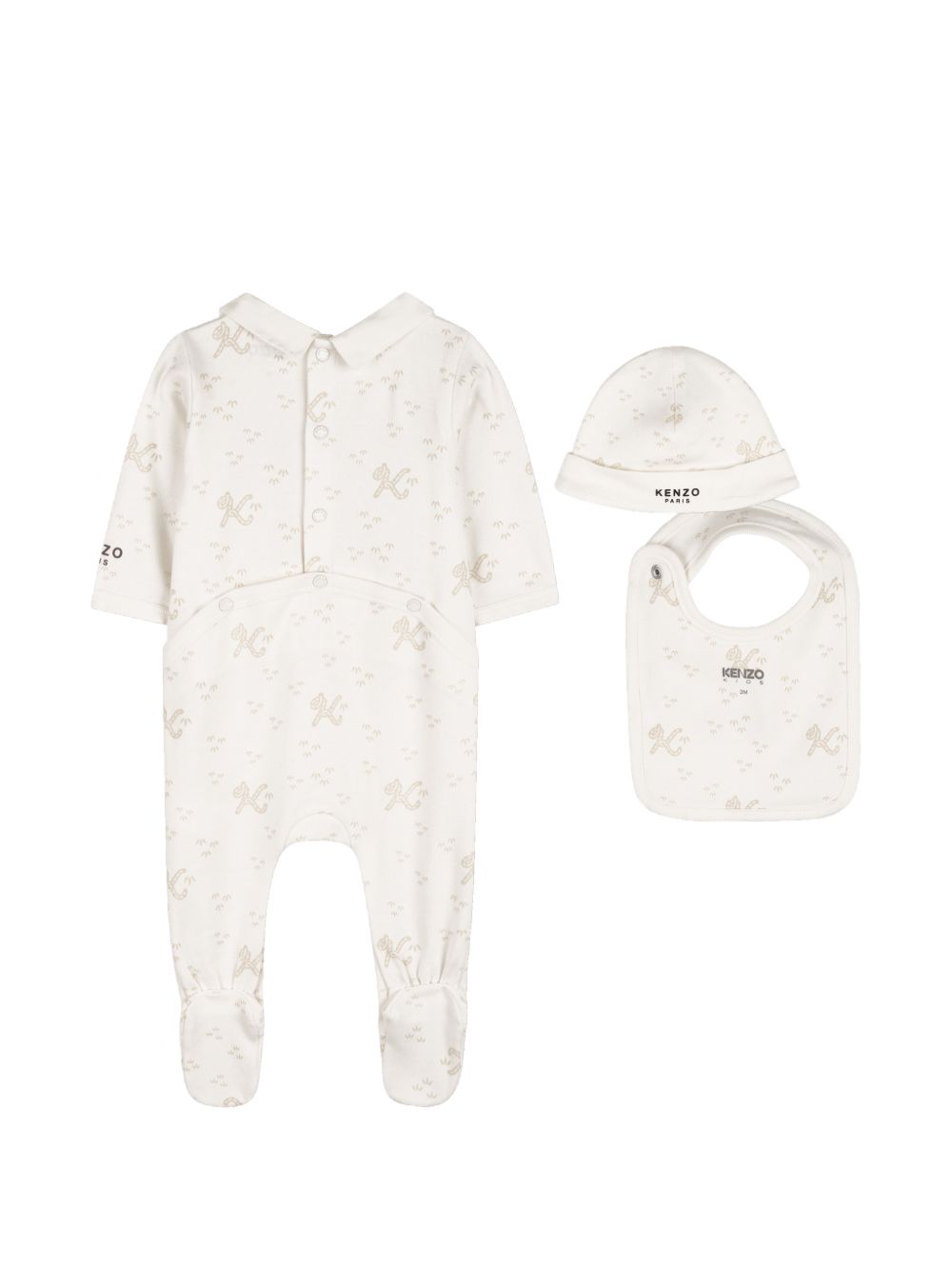 Set tutina, berretto e bavaglino per neonati Kenzo Kids bianco con stampa monogramma K62079 117 KENZO KIDS