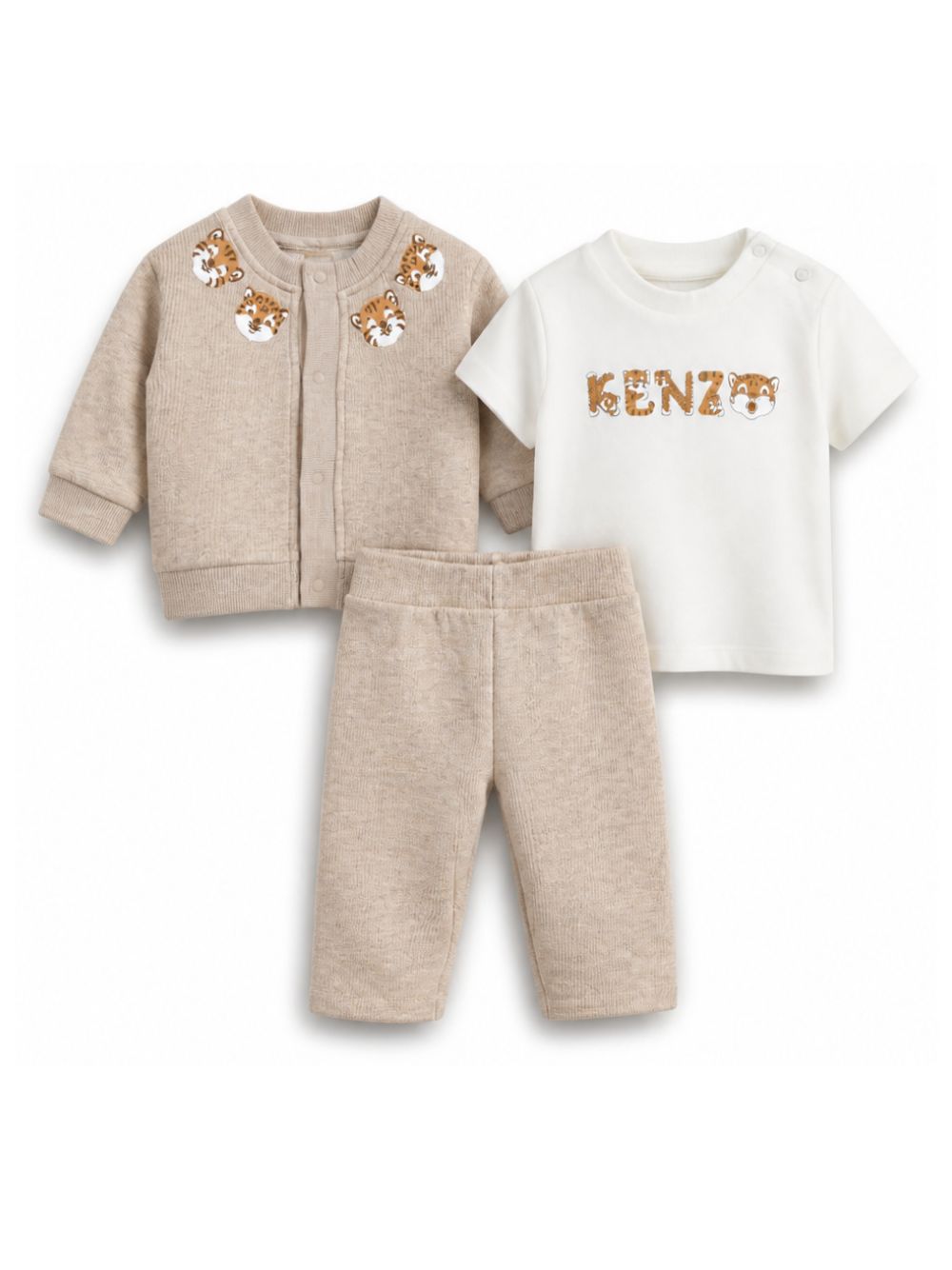 Set tre pezzi per neonati Kenzo Kids beige con stampa tigre K62090 230 KENZO KIDS
