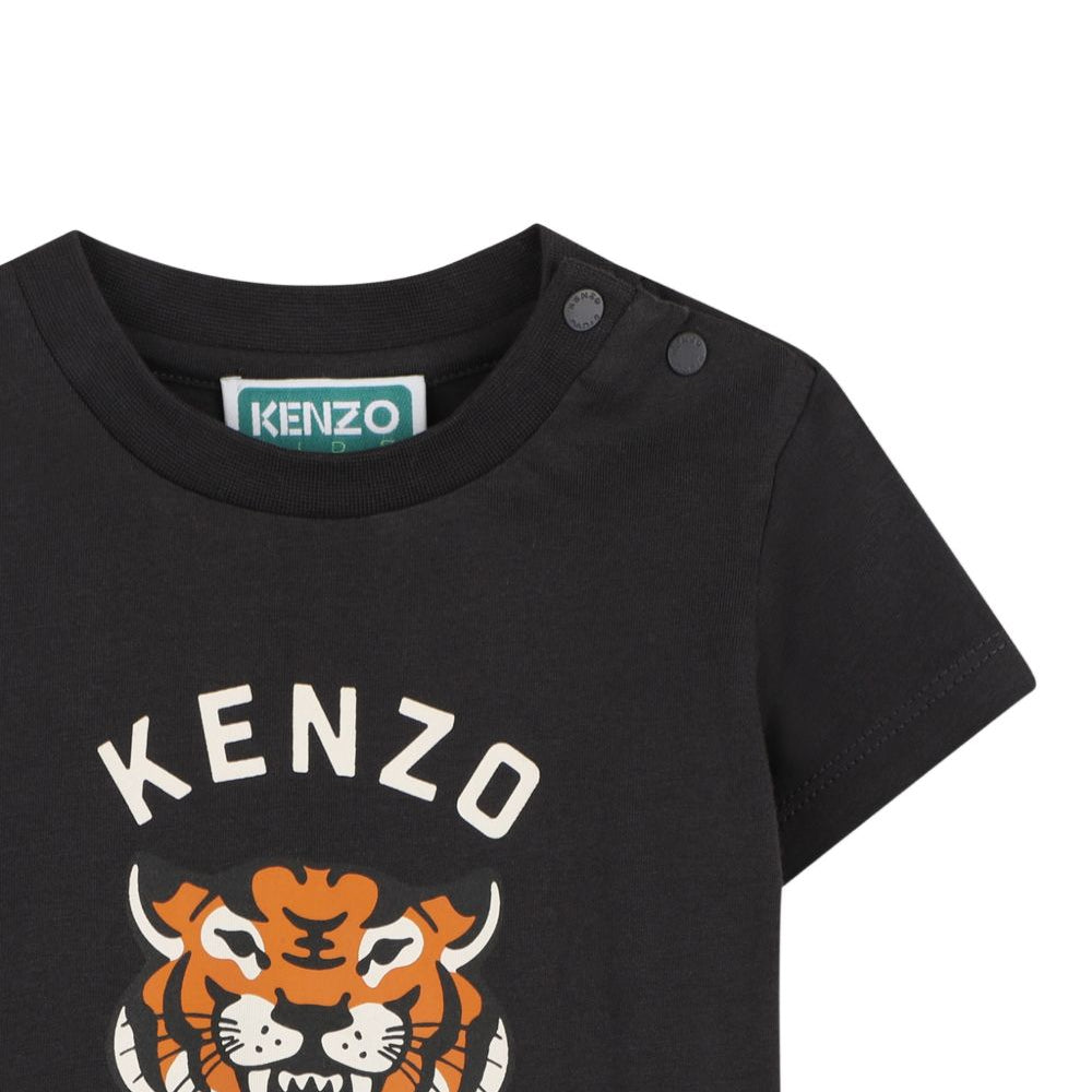T-shirt per neonato Kenzo Kids nera con stampa grafica Tiger head K62110 26 KENZO KIDS
