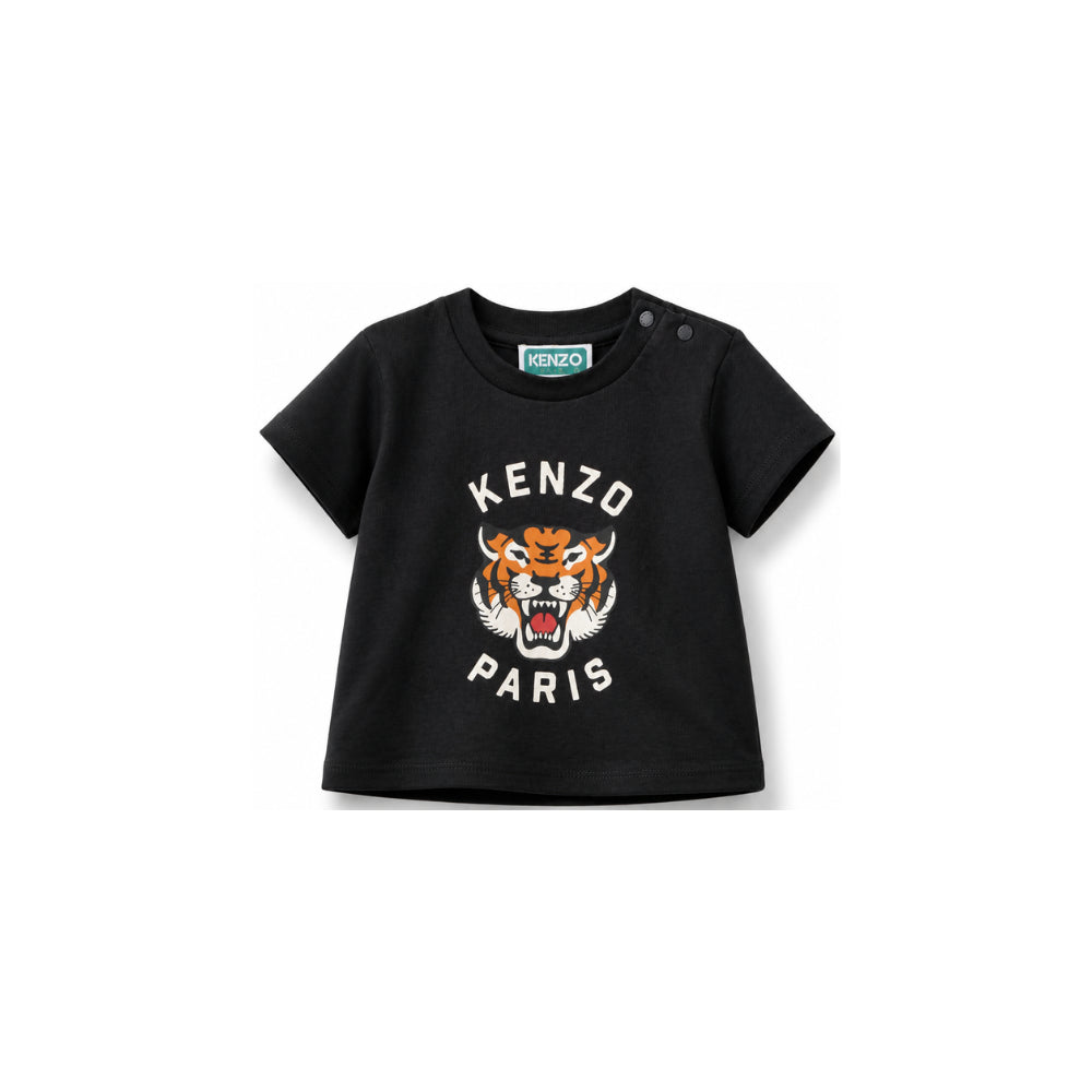T-shirt per neonato Kenzo Kids nera con stampa grafica Tiger head K62110 26 KENZO KIDS