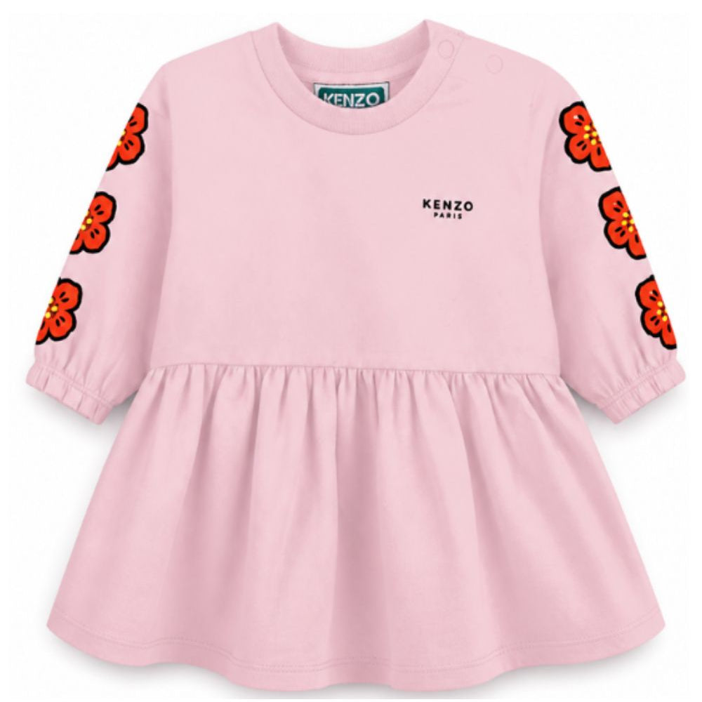 Abito svasato per neonata Kenzo Kids rosa con stampa Boke Flower K62123 44F KENZO KIDS