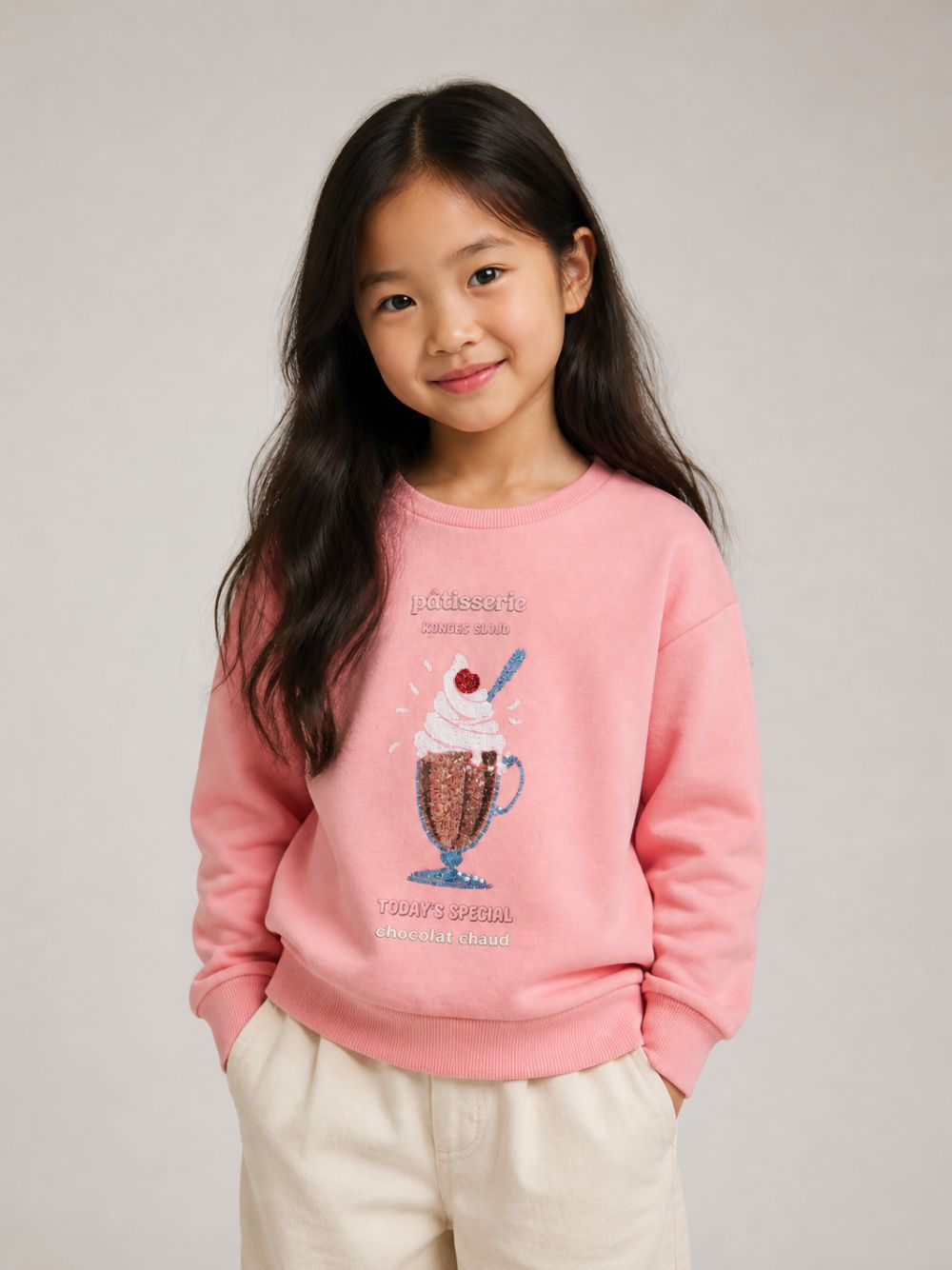 Felpa per bambina Konges Slojd Kids rosa con decorazione con paillettes KS106104 S30144 KONGES SLOJD KIDS
