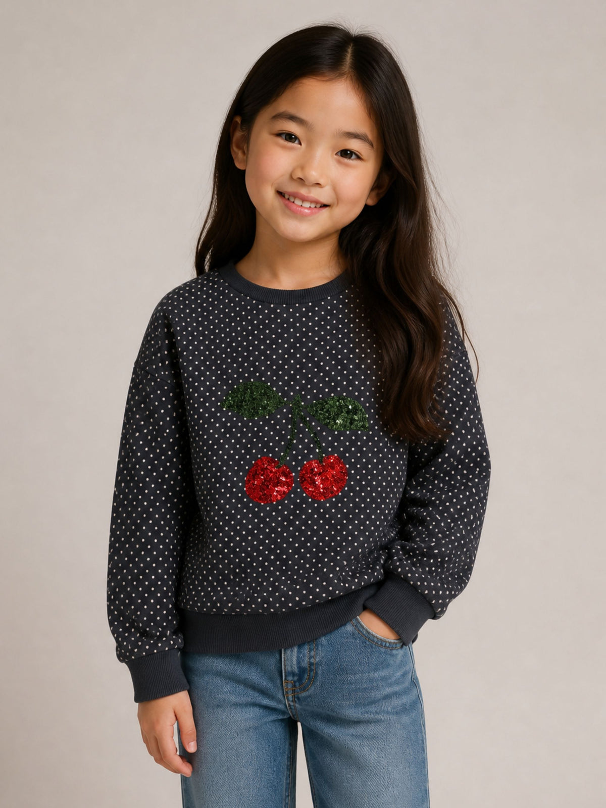 Felpa per bambina Konges Slojd Kids blu con motivo a ciliegie sul davanti KS106113 P30132 KONGES SLOJD KIDS