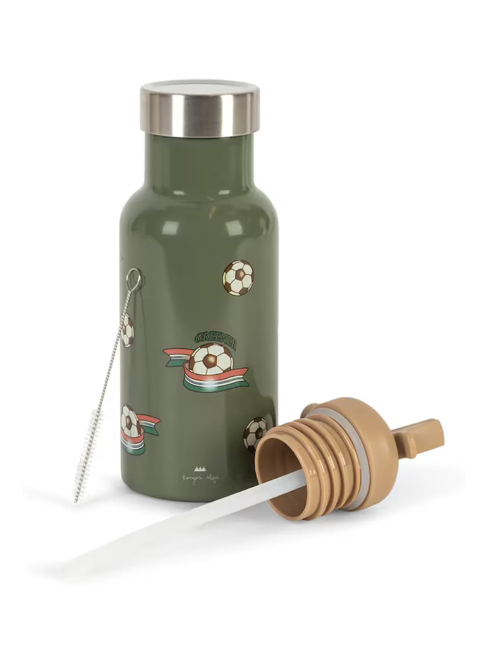 Borraccia termica per bambino Konges Slojd Kids verde con stampa grafica palloni da calcio KS106287 P30044 KONGES SLOJD KIDS