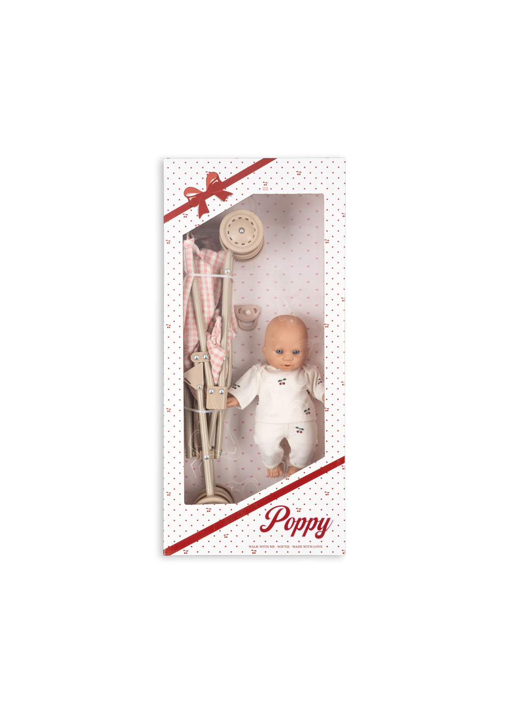 Set bambola e passeggino Poppy per bambina Konges Slojd Kids rosa con motivo ciliegie KS106579 PINK KONGES SLOJD KIDS
