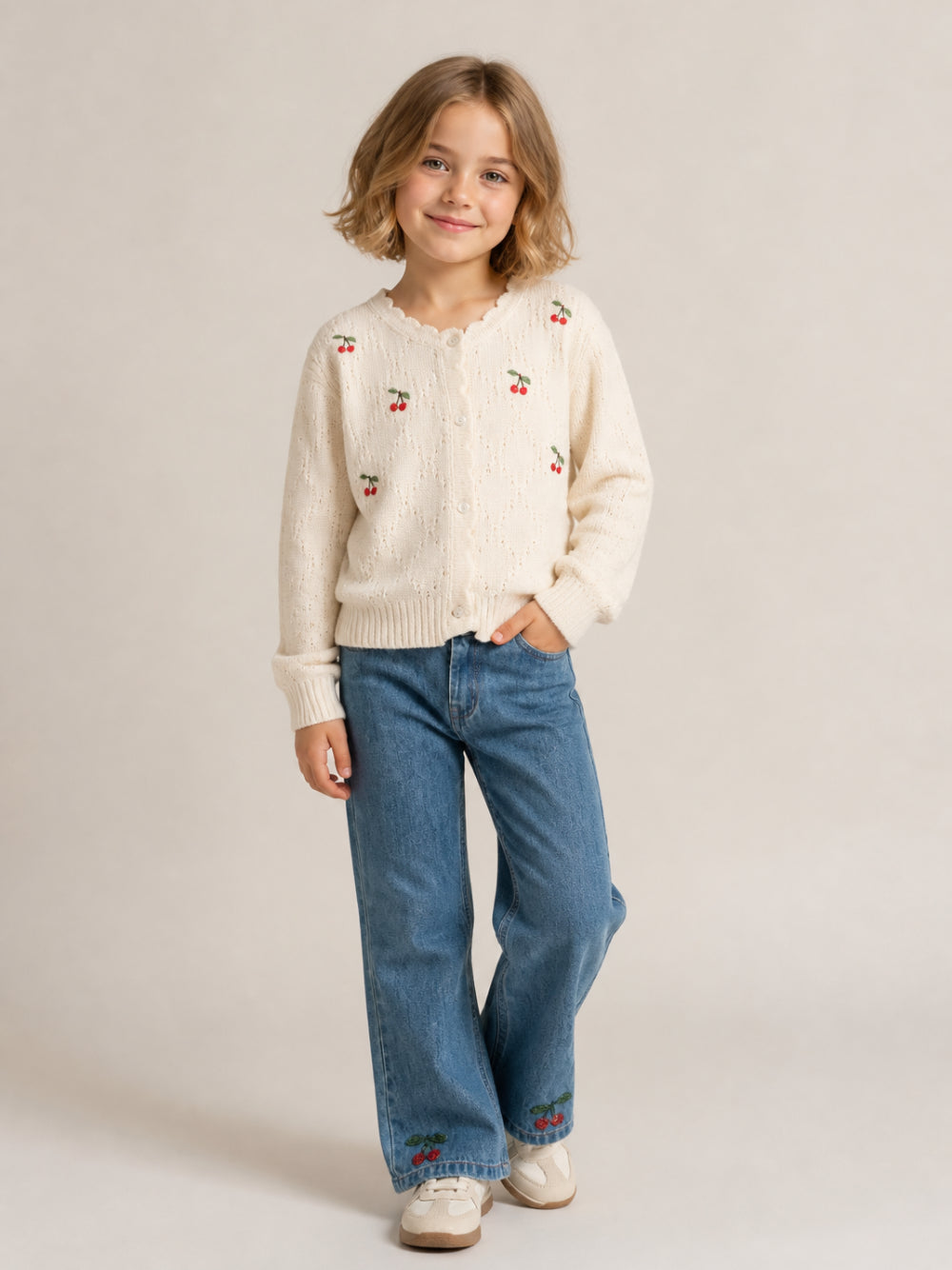 Pantaloni per bambina Konges Slojd Kids blu con motivo ciliegie con paillettes KS107385 S15018 KONGES SLOJD KIDS