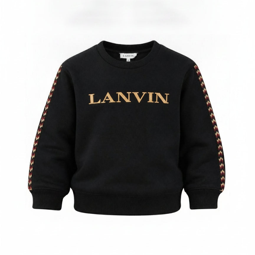 Felpa per bambini Lanvin Enfant nero con ricamo logo sul davanti N30401 09B LANVIN KIDS
