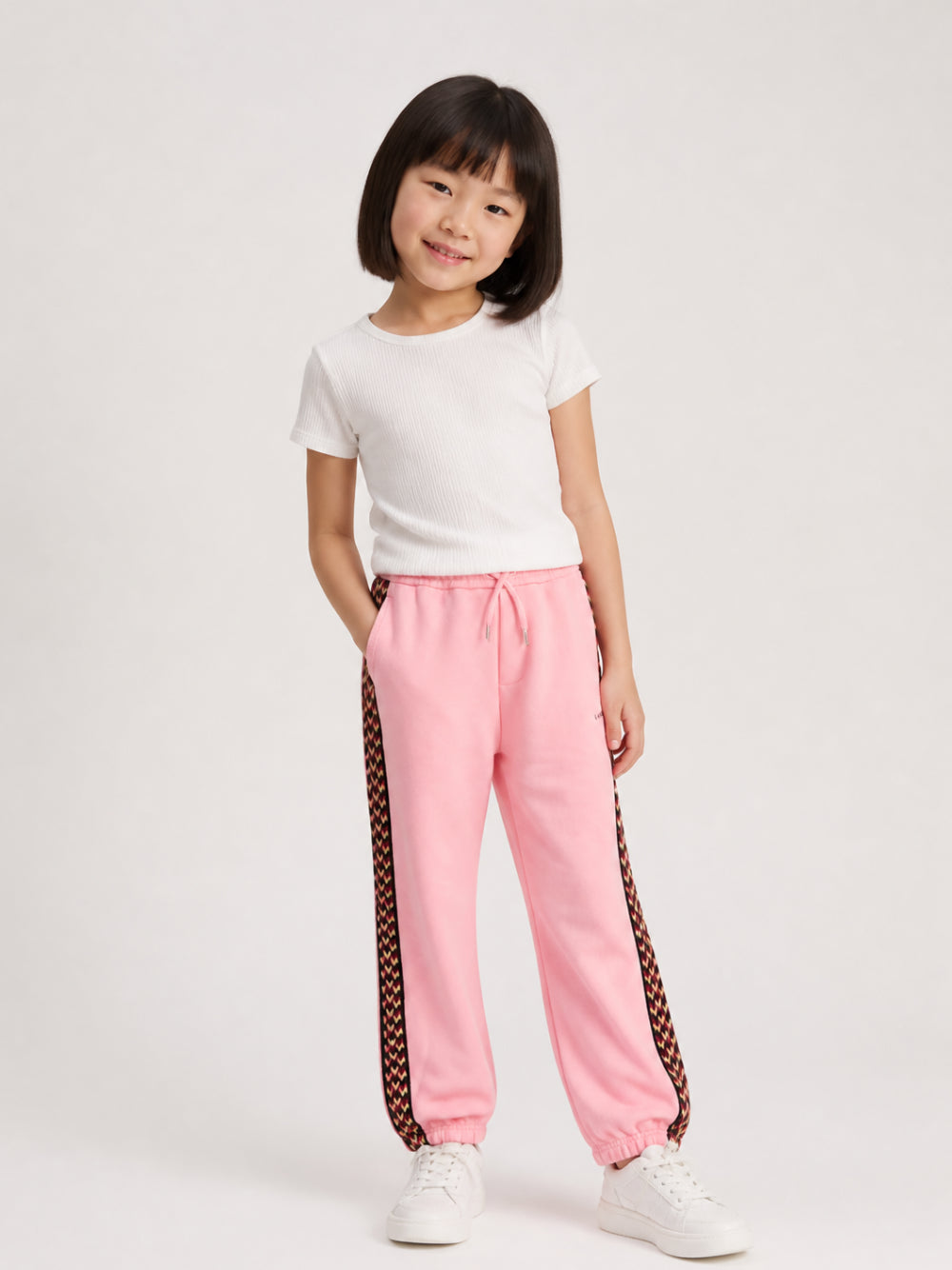 Pantaloni sportivi per bambina Lanvin Kids rosa con bande laterali N30425 48N LANVIN KIDS