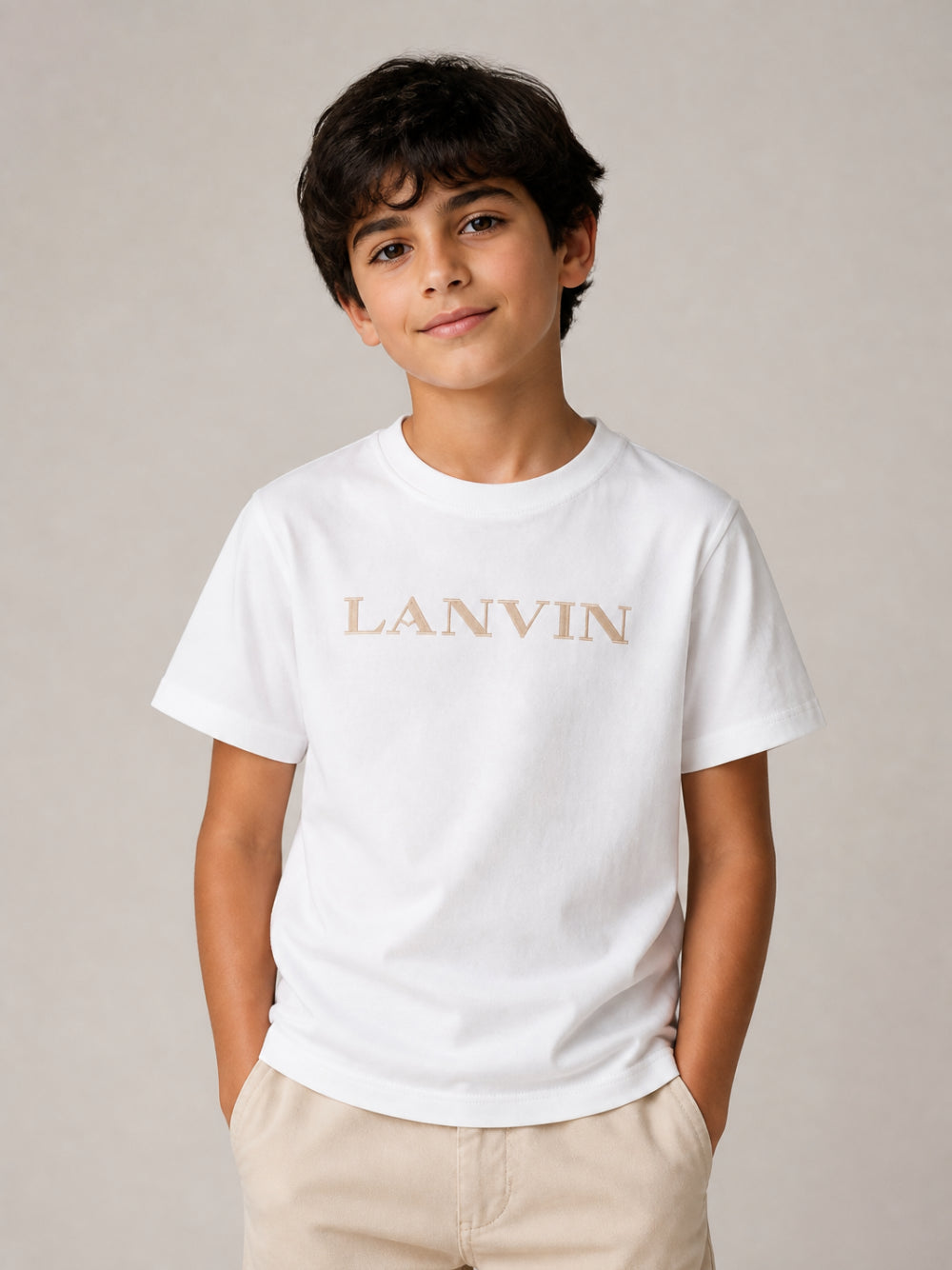 T-shirt per bambino Lanvin Kids bianca con logo sul davanti N30426 117 LANVIN KIDS