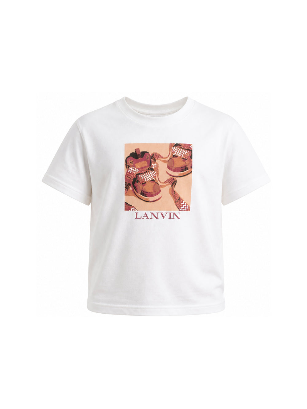 T-shirt per bambino Lanvin Kids bianca con stampa grafica sneakers sul davanti N30428 117 LANVIN KIDS