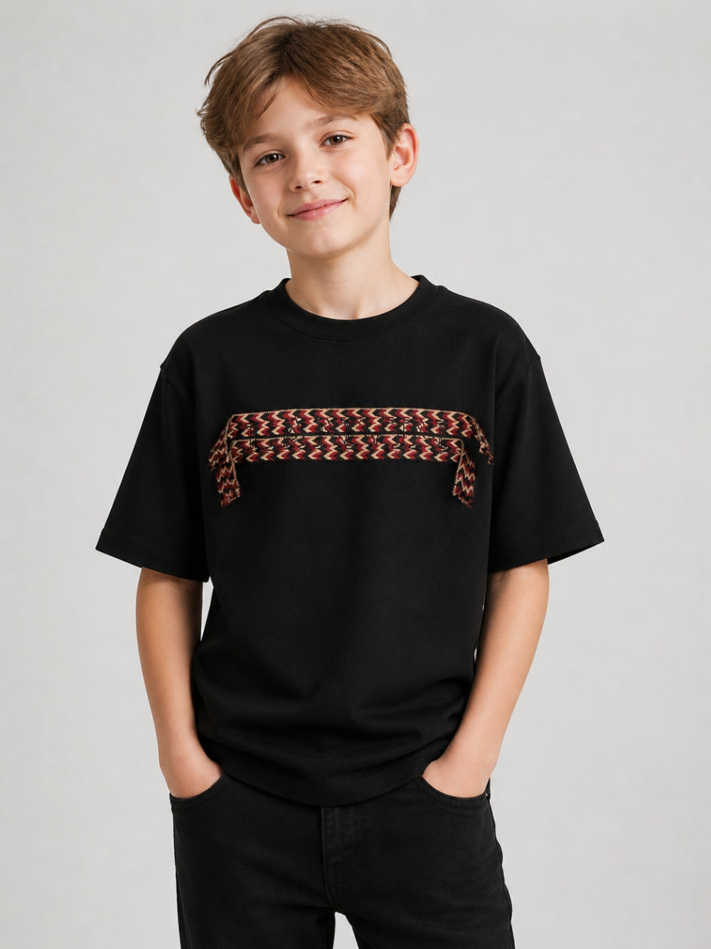 T-shirt per bambini Lanvin Kids nera con applicazione sul davanti N30480 09B LANVIN KIDS