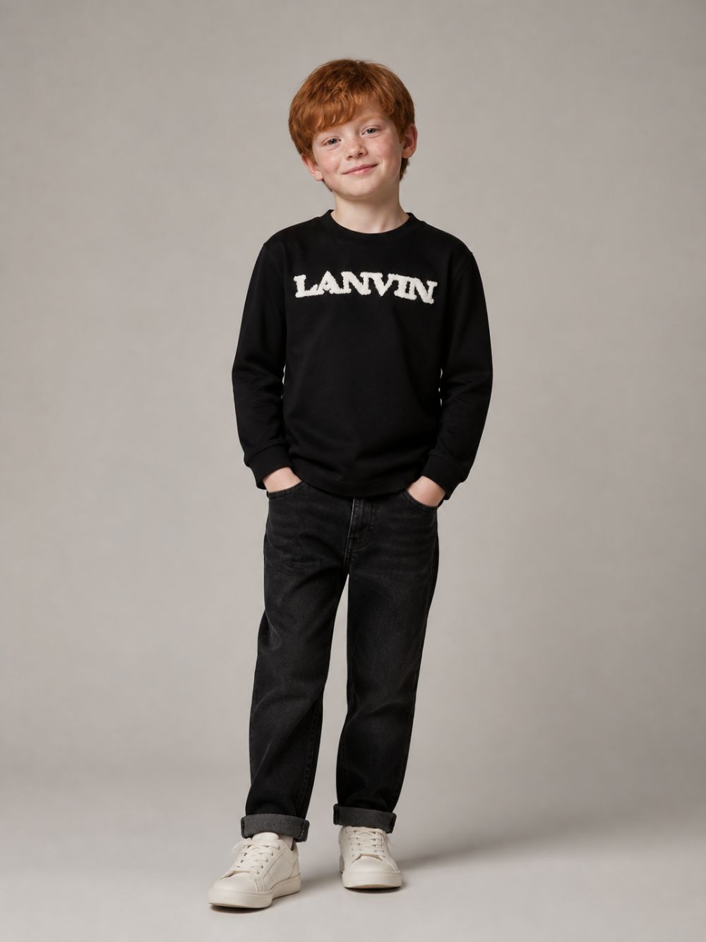 T-shirt per bambino Lanvin Enfant nera con dettaglio logo N30481 09B LANVIN KIDS