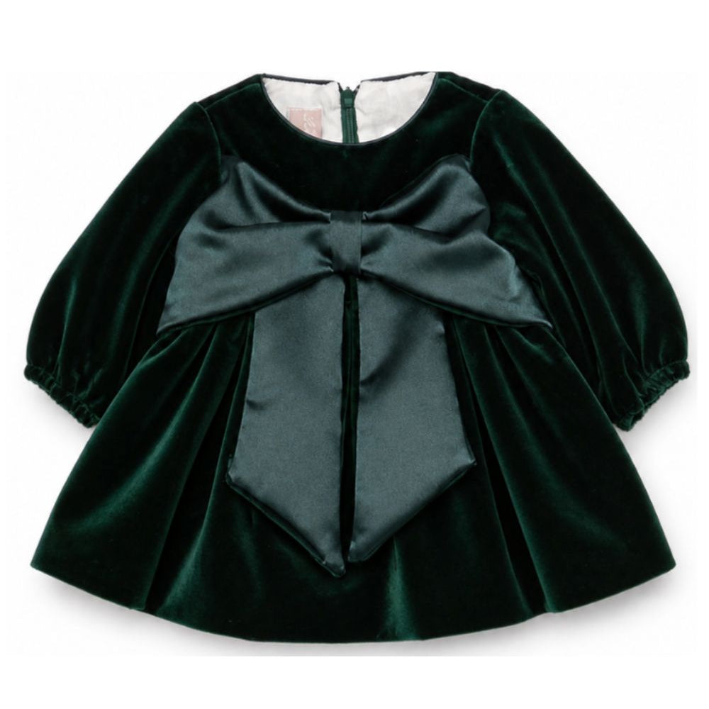 Abito per neonata La Stupenderia Kids verde scuro con dettaglio fiocco 3CBAB08 V80 LA STUPENDERIA KIDS