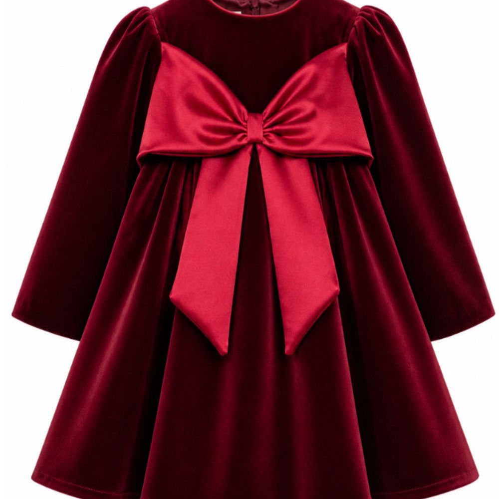 Abito per bambina La Stupenderia bordeaux in velluto con dettaglio fiocco 3CJAB44 V14 LA STUPENDERIA KIDS