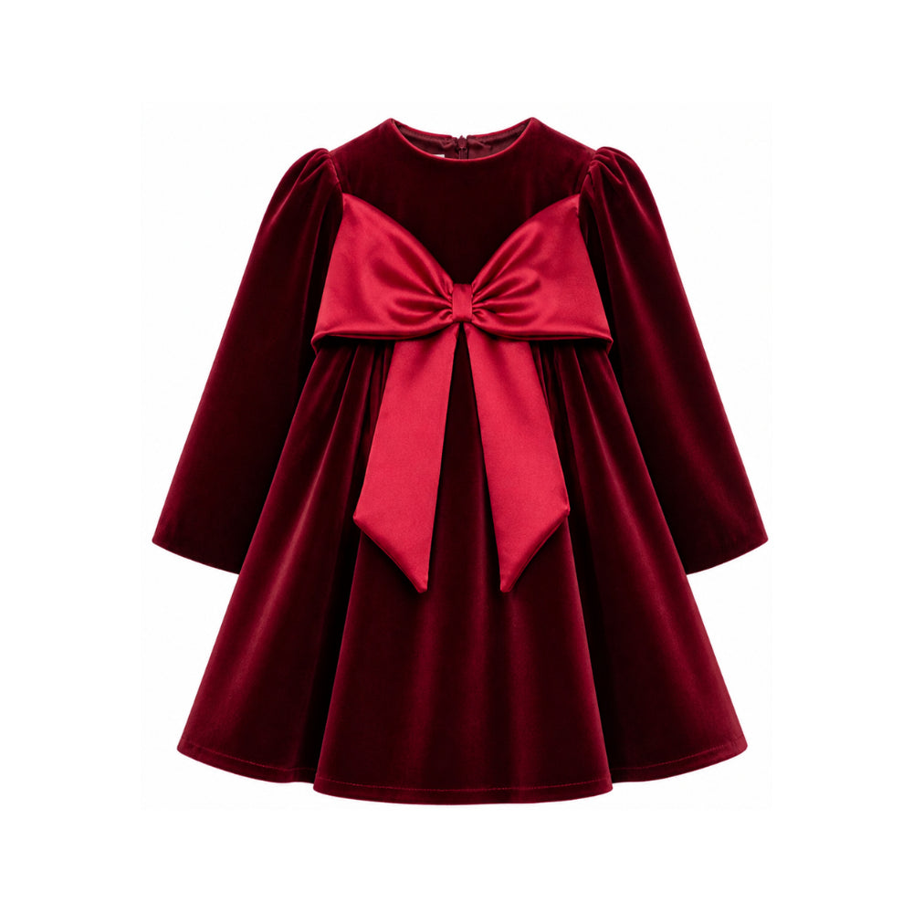 Abito per bambina La Stupenderia bordeaux in velluto con dettaglio fiocco 3CJAB44 V14 LA STUPENDERIA KIDS