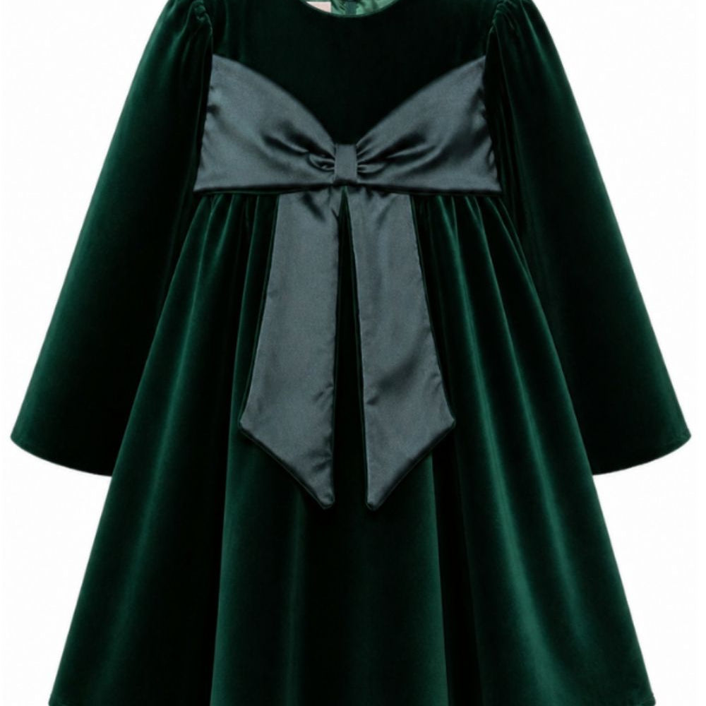 Abito per bambina La Stupenderia verde in velluto con dettaglio fiocco 3CJAB44 V80 LA STUPENDERIA KIDS