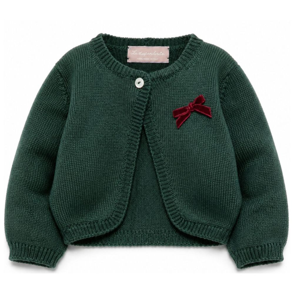 Cardigan per neonata La Stupenderia Kids verde con dettaglio fiocco rosso 3WBS C56 LA STUPENDERIA KIDS