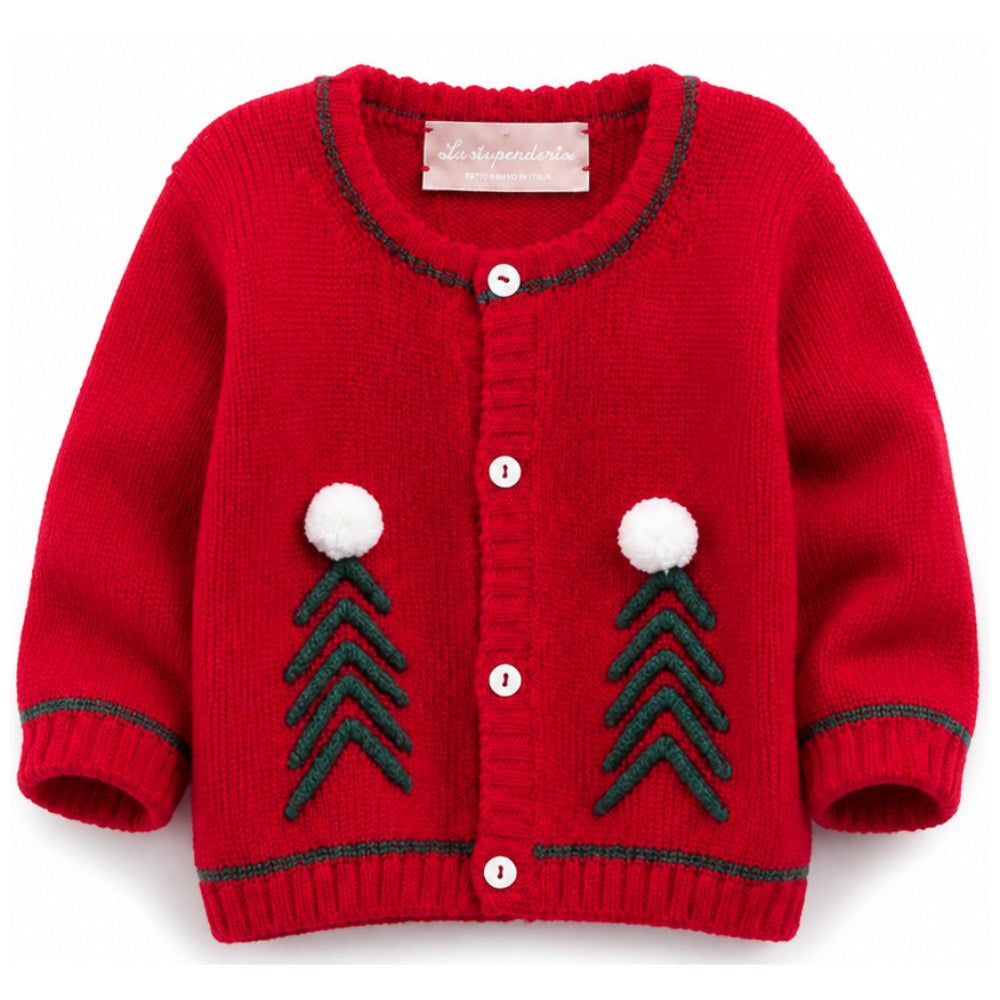 Maglione per neonato La Stupenderia Kids rosso con dettagli pompon in rilievo 3WCC R25 LA STUPENDERIA KIDS