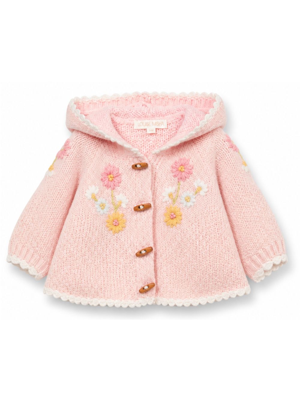Cardigan per neonata Louise Misha Kids rosa con ricamo a fiori FRC-W26-C0292 BLUSH LOUISE MISHA KIDS