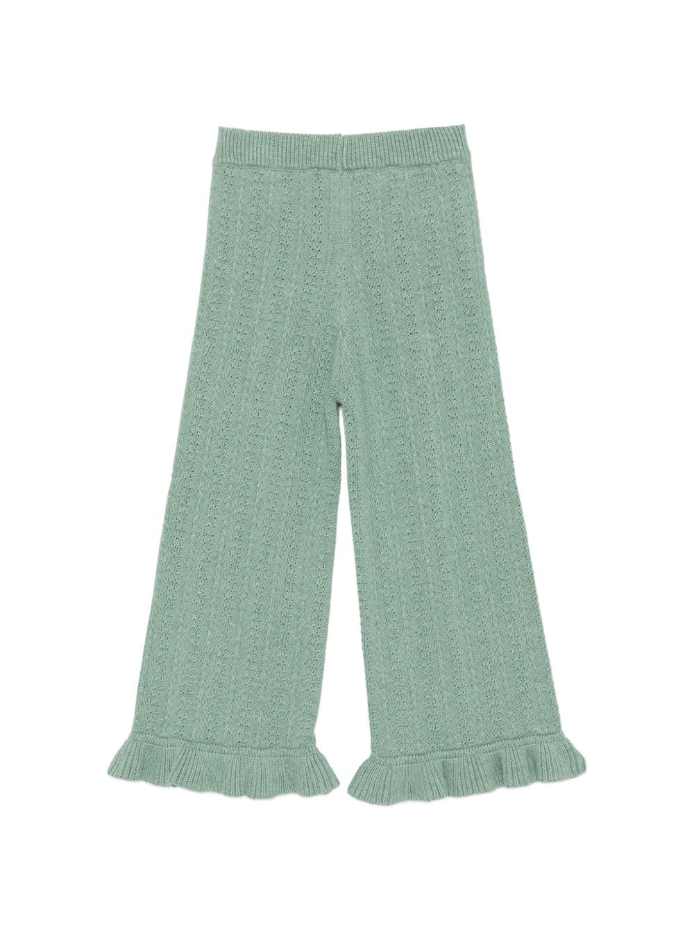 Pantaloni per bambina Louise Misha Kids verde con lavorazione in pointelle GRC-W26-P0106 LICHEN LOUISE MISHA KIDS
