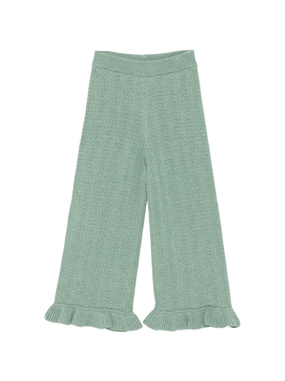 Pantaloni per bambina Louise Misha Kids verde con lavorazione in pointelle GRC-W26-P0106 LICHEN LOUISE MISHA KIDS